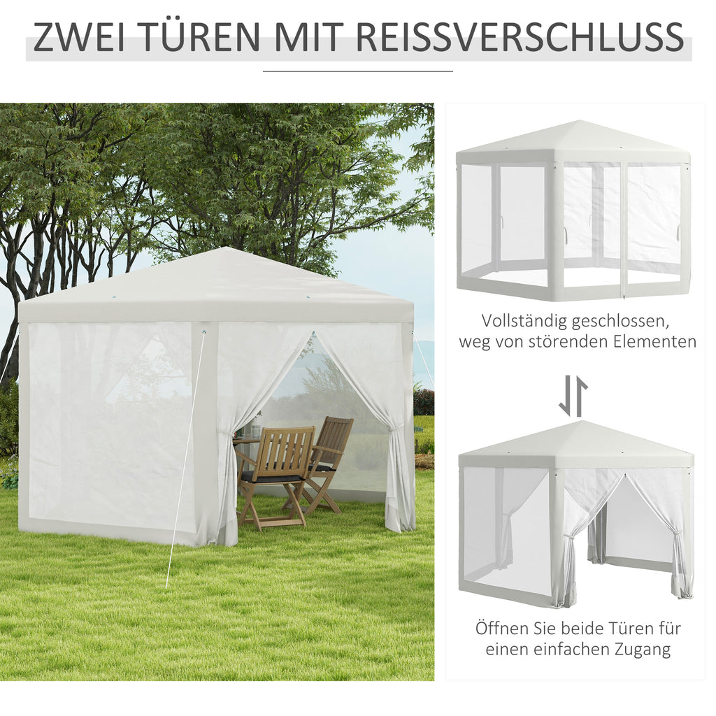 Outsunny Gartenpavillon, 6-eckig, Netzvorhänge, Metallgestell, 3,94x3,412x2,5m, Creme