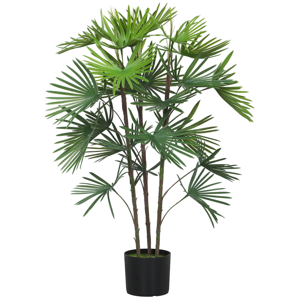 HOMCOM Künstliche Palme 90 cm mit 24 grünen Kunststoffblättern und Ø16,5x13,5 cm Topf