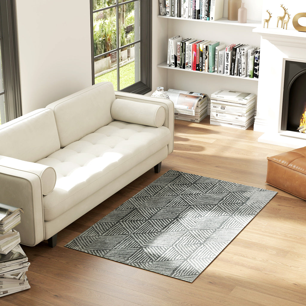 HOMCOM Teppich Wohnzimmerteppich im Modern Stil, waschbar Flächenteppich 150 x 80 cm Dunkelgrau