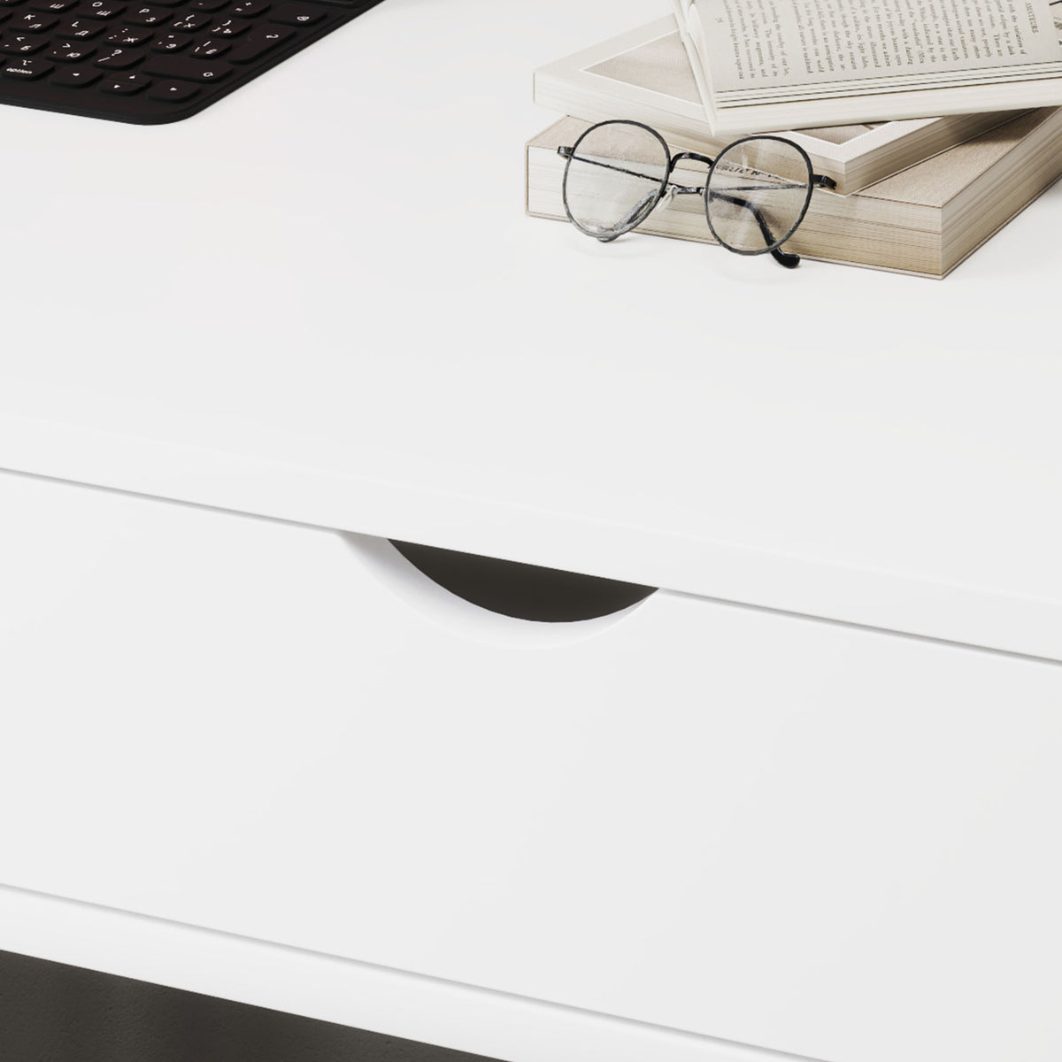 HOMCOM Sekretär Computertisch Büro im Retro-Stil Schublade Fach Metall Weiß