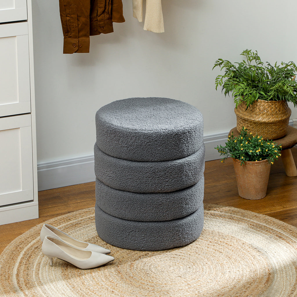 HOMCOM Hocker, rund, Teddyfleece, Metallgestell, bis 120kg, Φ40x45H cm, Dunkelgrau