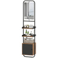 HOMCOM Badezimmerregal mit Spiegel, Regal mit verstellbaren Regalen und Schrank, 40x30x179cm, Schwarz