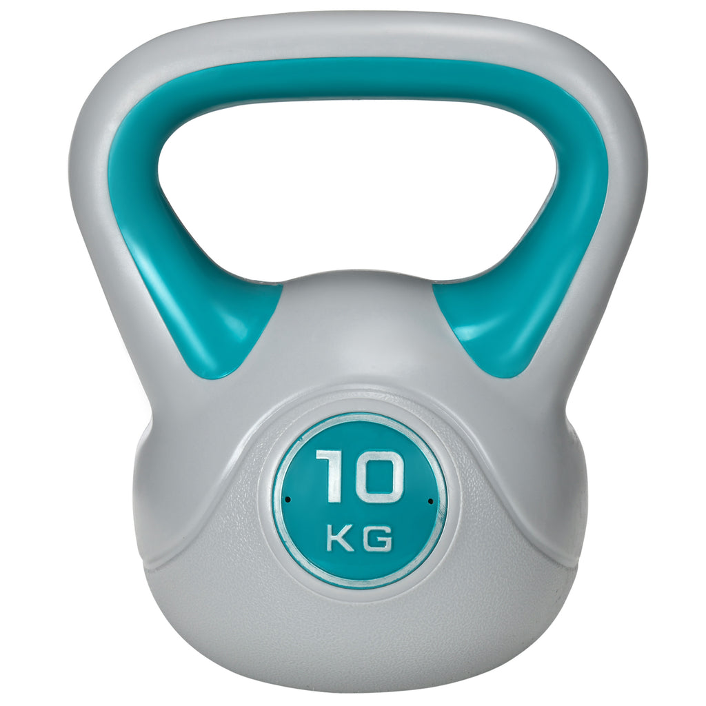 SPORTNOW Kugelhantel, Kettlebell, 10 kg, flache Unterseite, großer Griff, Kunstledermantel, blau, 22 x 16 x 26 cm