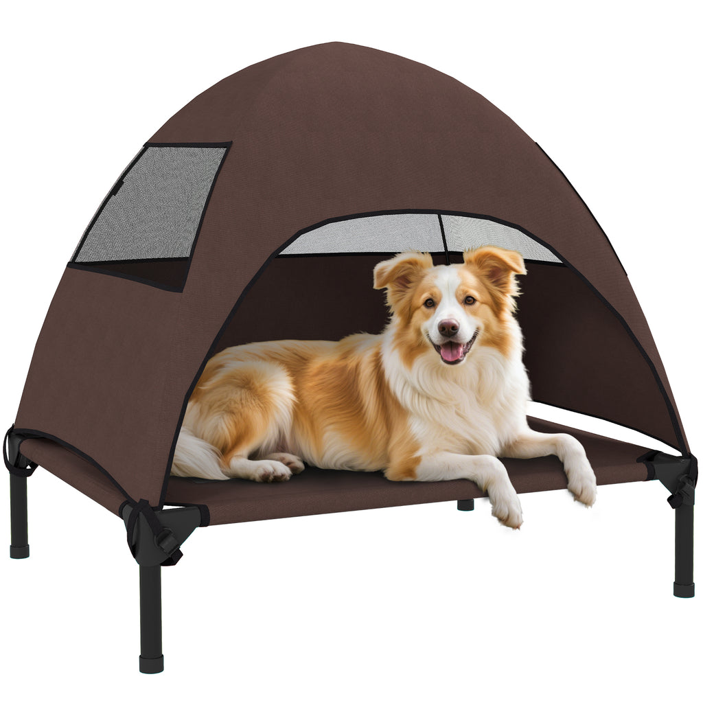 PawHut Hundeliege Outdoor mit Dach, Erhöhtes Hundebett für Mittelgroße Hunde, 76 x 61 x 71cm, Kaffee