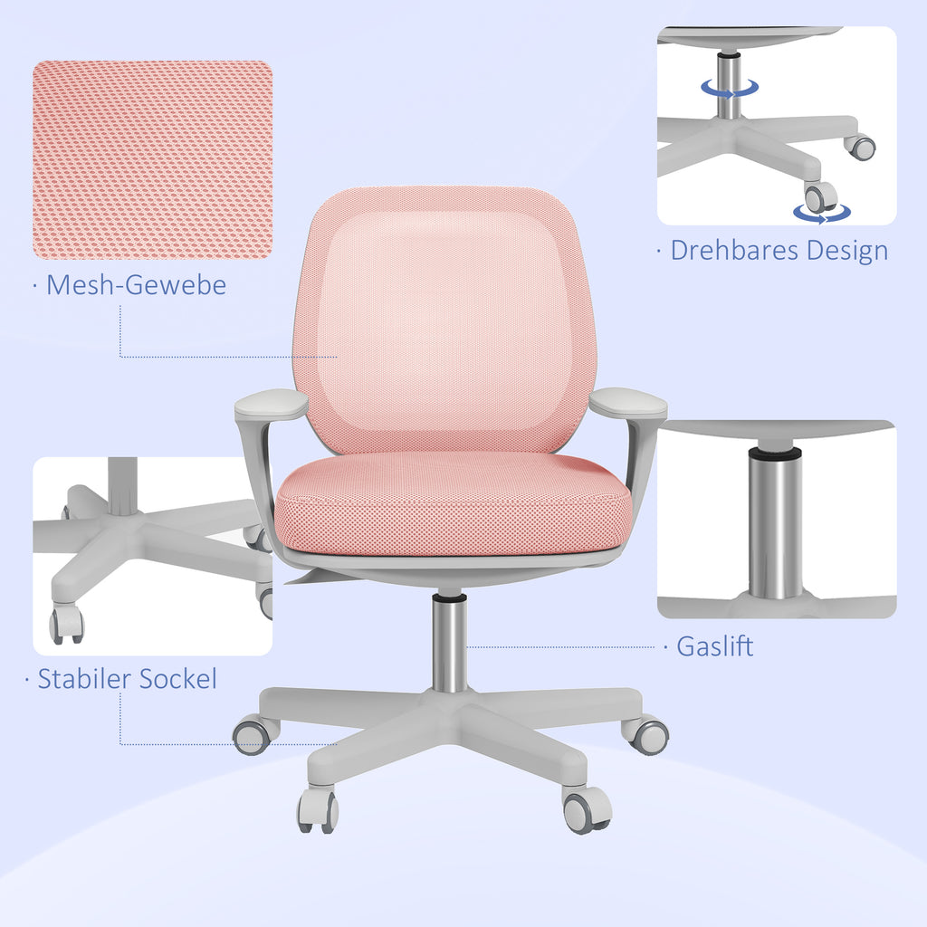 Vinsetto Bürostuhl, Ergonomisch Schreibtischstuhl mit Drehfunktion, Höhenverstellbar 55 x 48 x 82,5-94,5 cm Rosa