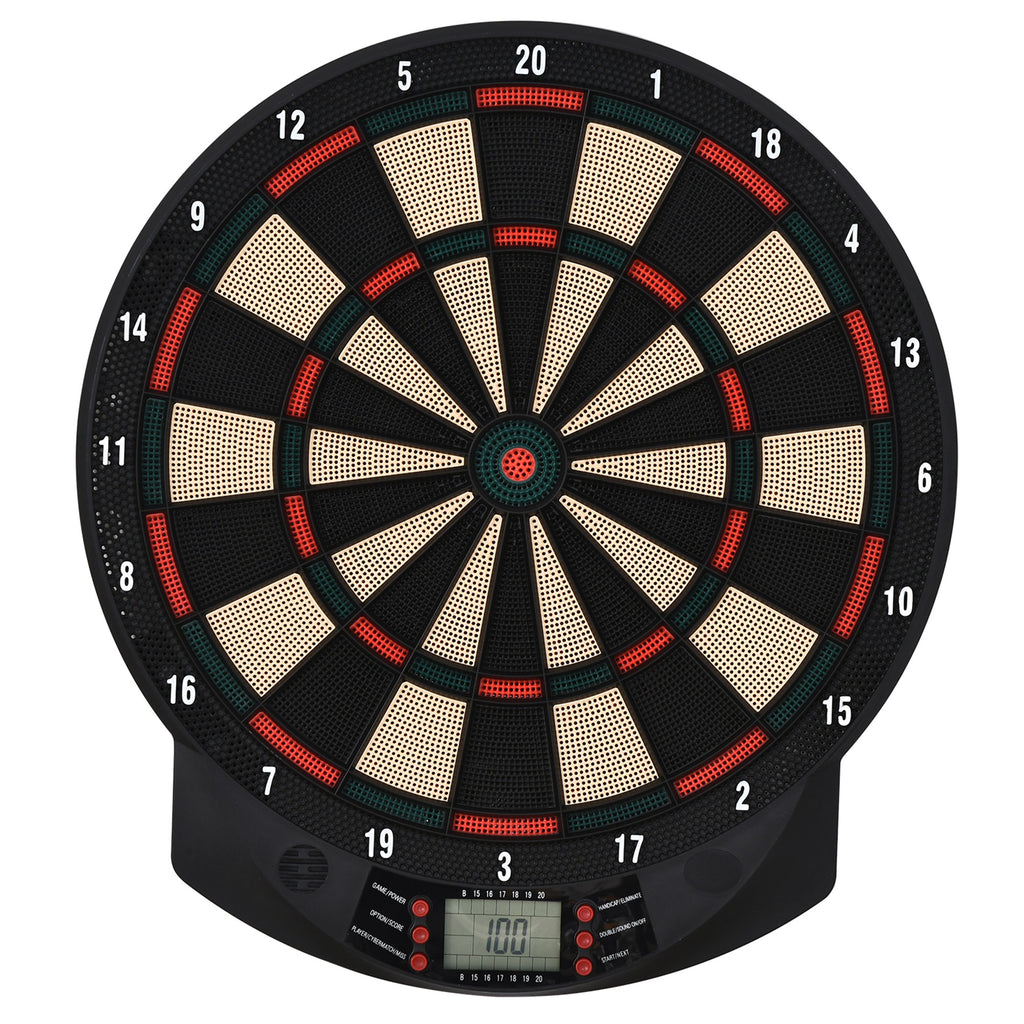 HOMCOM Elektronische Dartscheibe automatische Wertung Dartboard Dart-set mit 6 Darts 30 Dartköpfe 26 Spiele und 185 Trefferoptionen für 8 Spieler Soundeffekte Schwarz 44 x 39,5 x 2,2 cm