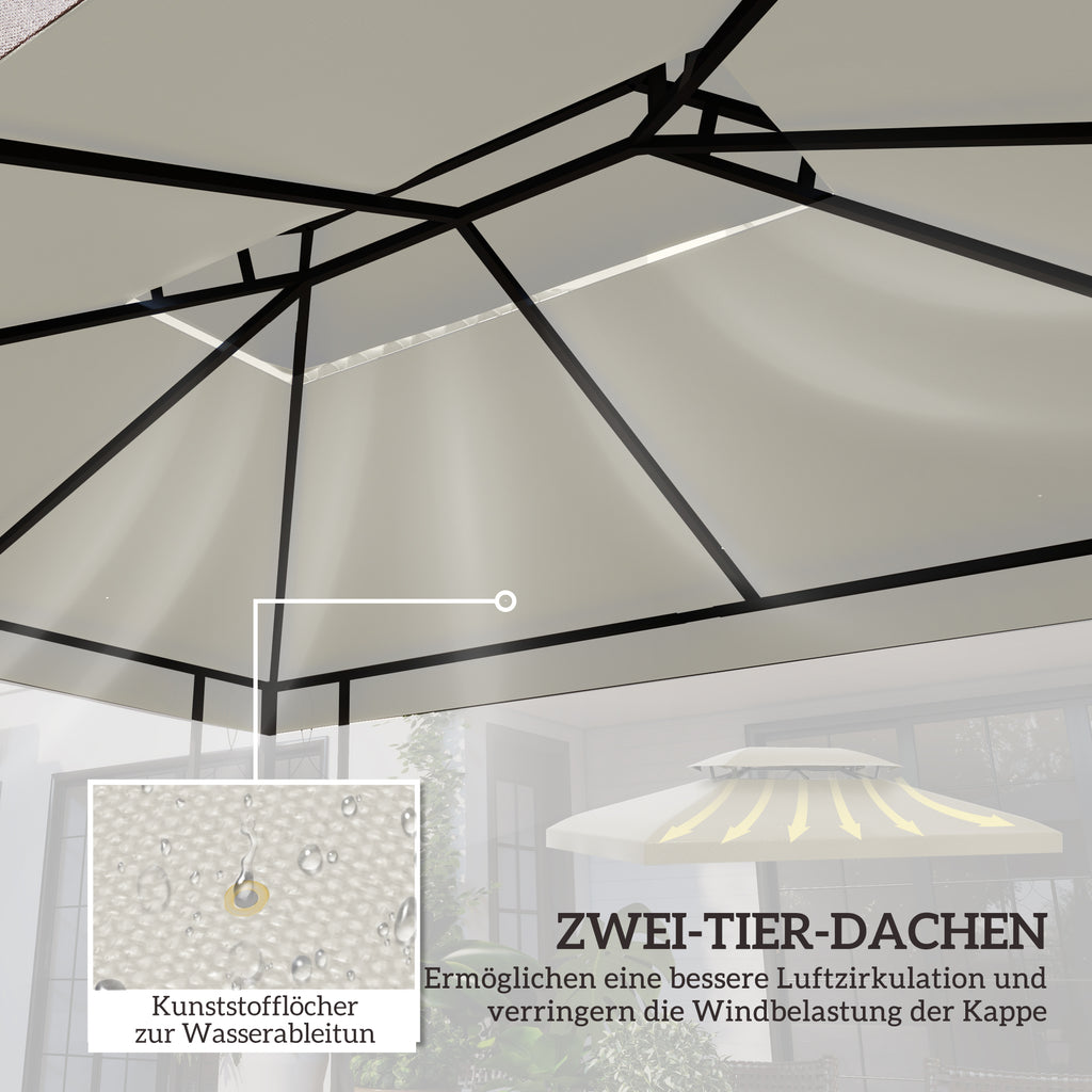 Outsunny Ersatzdach für Metallpavillon 3x4m wasserabweisend Pavillondach mit Doppeldach, Ersatzbezug für Gartenpavillon Partyzelt Gartenzelt Polyester Cremeweiß