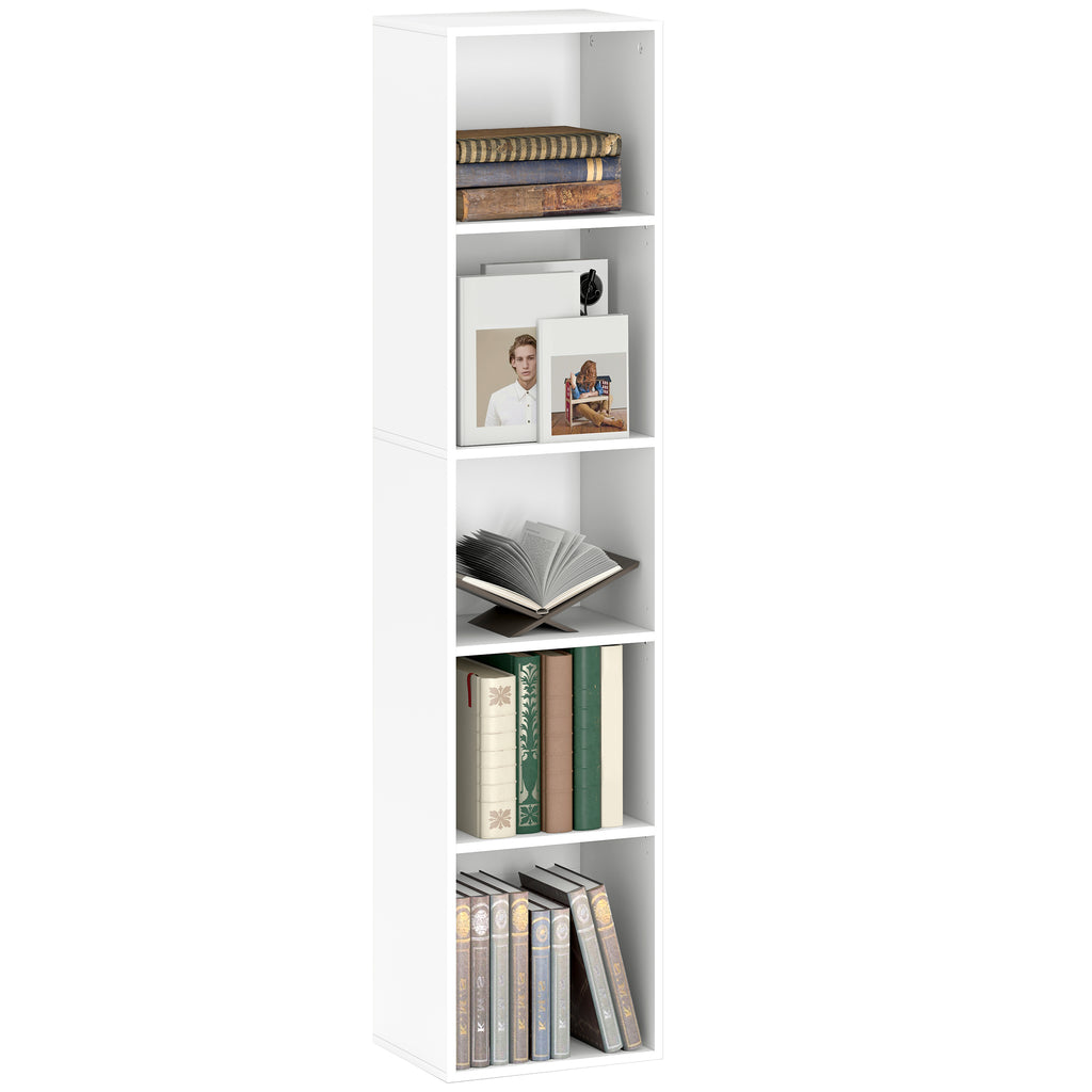 HOMCOM Bücherregal, 5 Fächer, verstellbare Regale, Holz, 30 x 24 x 133,5 cm, Weiß