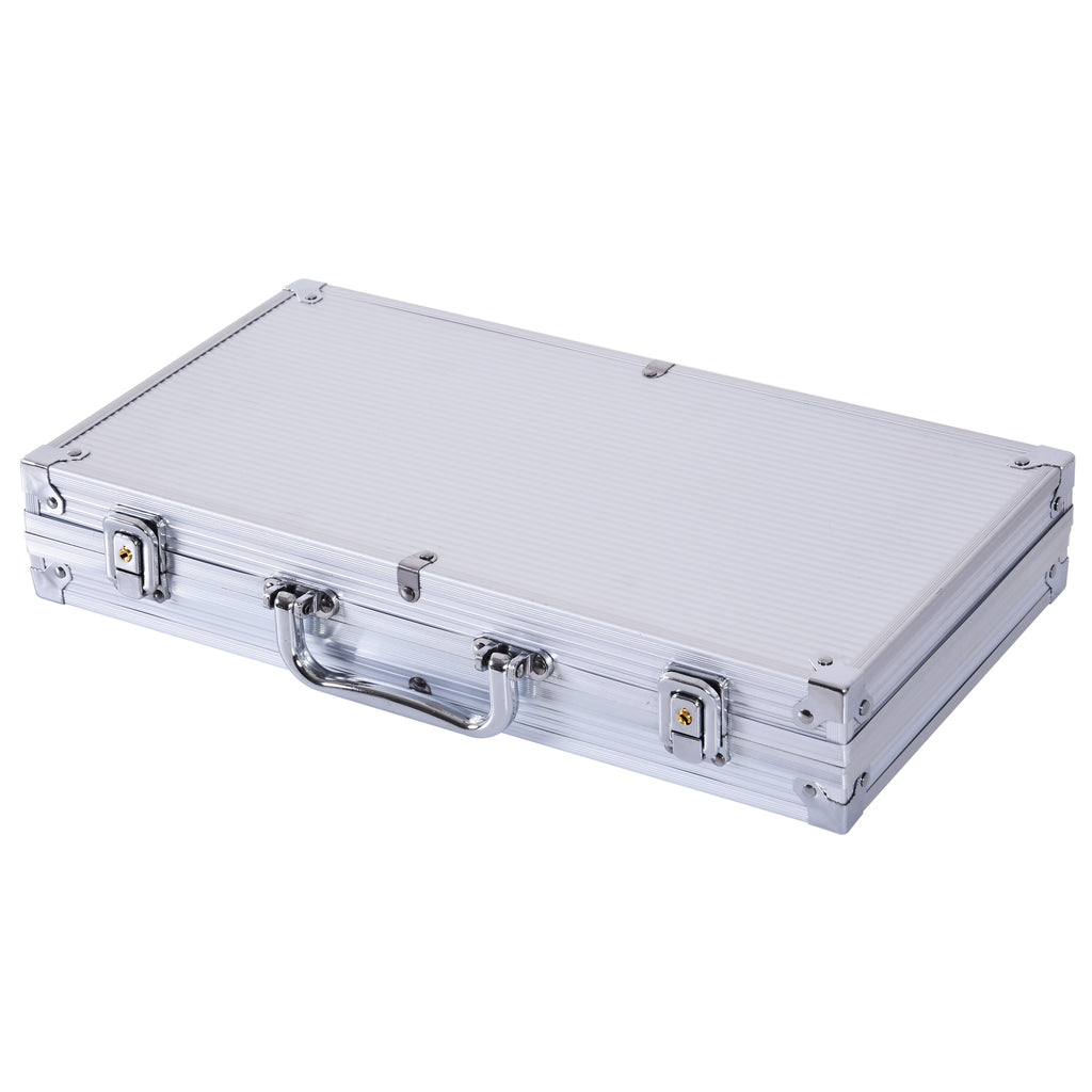 HOMCOM Pokerkoffer abschließbar Pokerset mit Koffer 300 Chips 5 Würfel 2 Kartendecks Zubehör, Pokerchips Komplett Set Pokerspiel Kartenspiele Aluminiumkoffer für Texas Hold'em, Blackjack