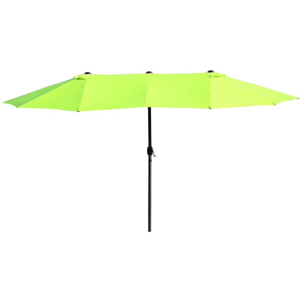 Outsunny Doppelsonnenschirm 455 x 270 cm Gartenschirm mit Handkurbel oval stabil Metallstange Marktschirm Doppelsonnenschirm Terrassenschirm Sonnenschutz für Strand Balkon Terrasse Garten Grün