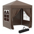 Outsunny Faltpavillon, Bierzelt, 4 abnehmbare Seitenwände, 2 Fenster, Metallrahmen, 2 x 2m, Braun