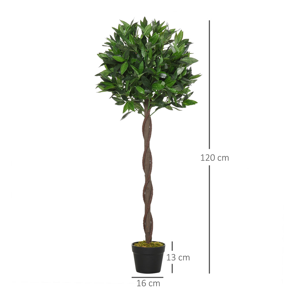 Outsunny 2er-Set Künstlicher Lorbeerbaum, 120 cm, Kunstpflanzen im Zementtopf, Kunststoff-Pflanzen für drinnen und draußen, Grün