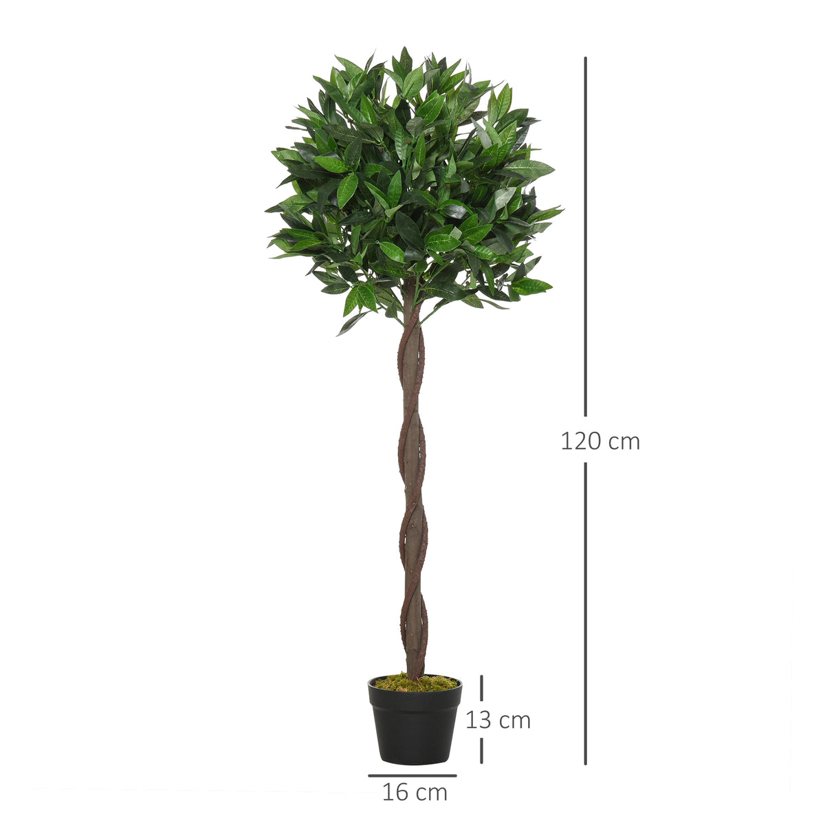 Outsunny 2er-Set Künstlicher Lorbeerbaum, 120 cm, Kunstpflanzen im Zementtopf, Kunststoff-Pflanzen für drinnen und draußen, Grün