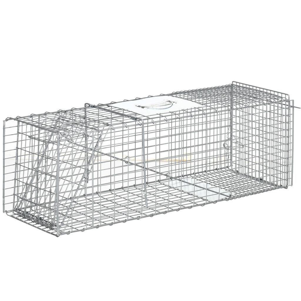 Outsunny Käfigfalle für Ratten, Mäuse und Nutrias, klappbar aus Stahl, 93x31x34,5 cm, Silber