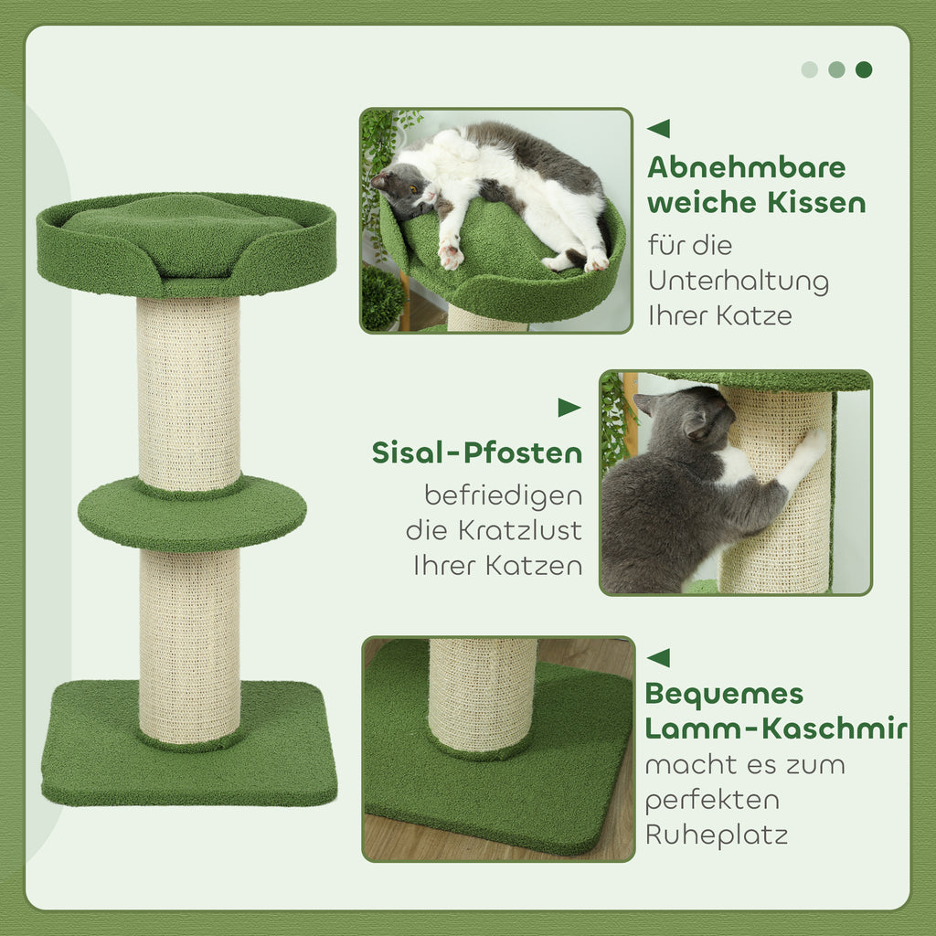PawHut Katzenbaum  91cm Spielbaum mit Katzenbett, Plattform Lammwolle Grün