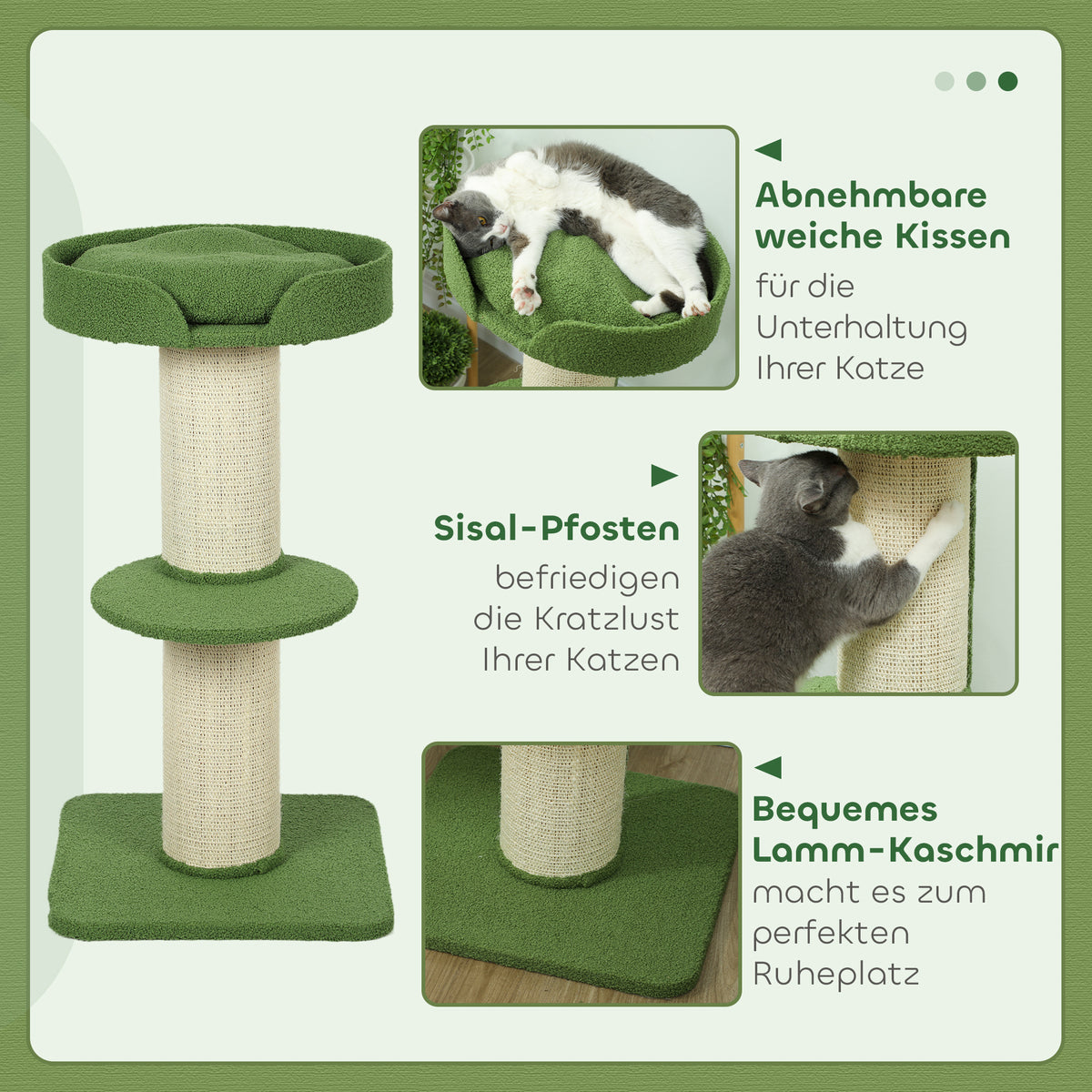 PawHut Katzenbaum  91cm Spielbaum mit Katzenbett, Plattform Lammwolle Grün