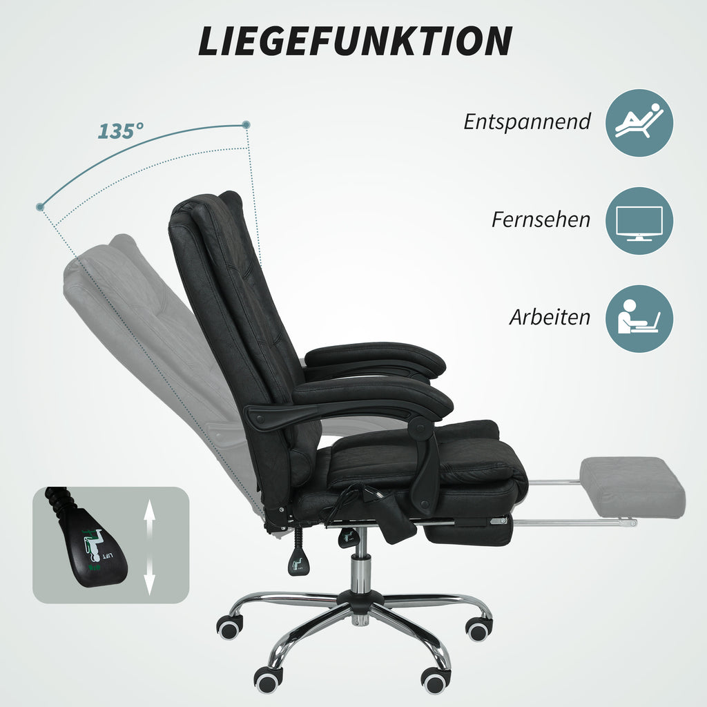 Vinsetto Massagstuhl Bürostuhl mit Massagefunktion, inkl. Fußstütze, höhenverstellbar, 64 cm x 70 cm x 118 cm, Schwarz