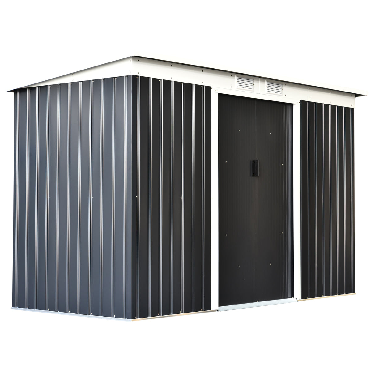 Outsunny Gerätehaus, Gartenhaus, Geräteschuppen mit Schiebetür, Lüftungsfenster, Pultdach, Outdoor, Stahl, Dunkelgrau, 280 x 130 x 172 cm