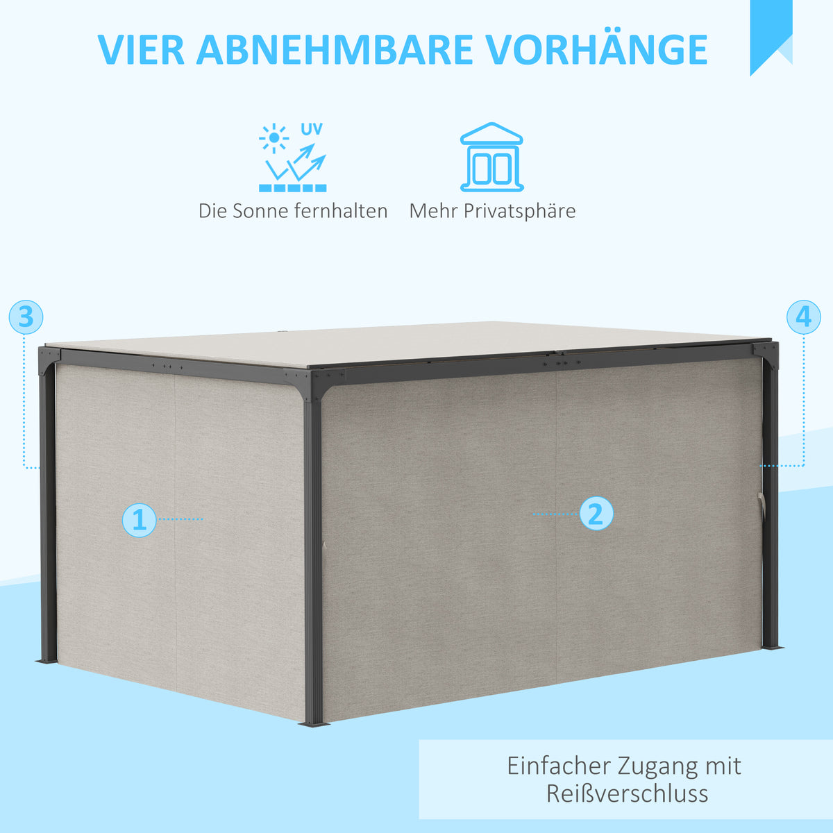 Outsunny Pavillon, ausziehbares Dach, Aluminium & Stahl, 295x295x220cm, Beige.