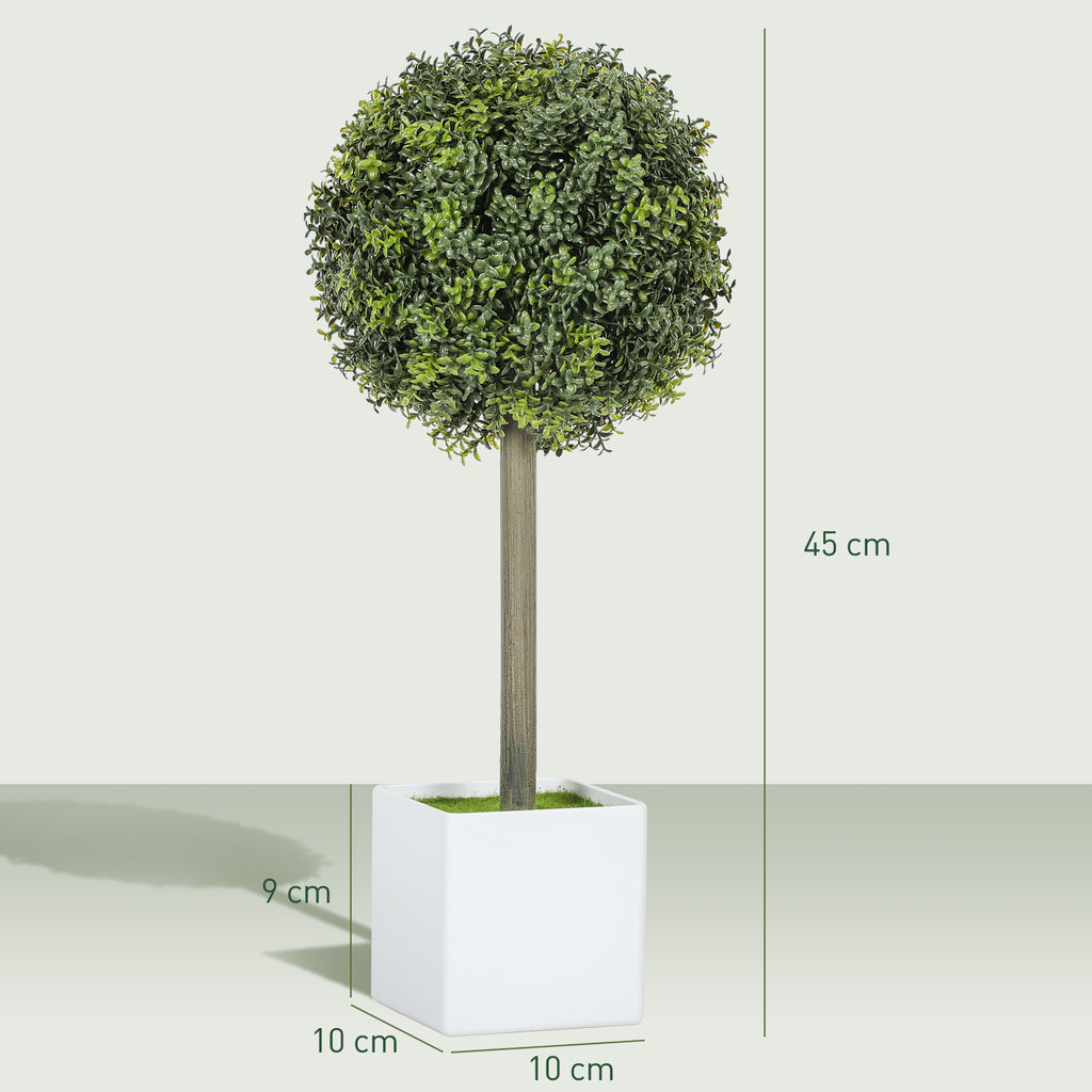 HOMCOM 2er Set Künstliche Buchsbaum-Formschnittkugeln 45cm Kunstpflanze, Plastik Künstliche Pflanzen im Topf
