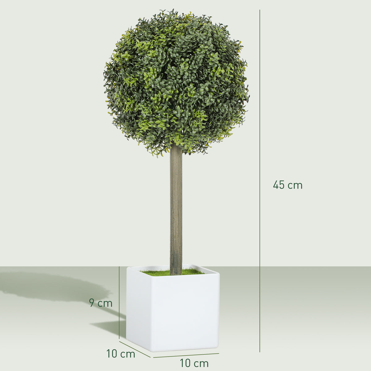 HOMCOM 2er Set Künstliche Buchsbaum-Formschnittkugeln 45cm Kunstpflanze, Plastik Künstliche Pflanzen im Topf