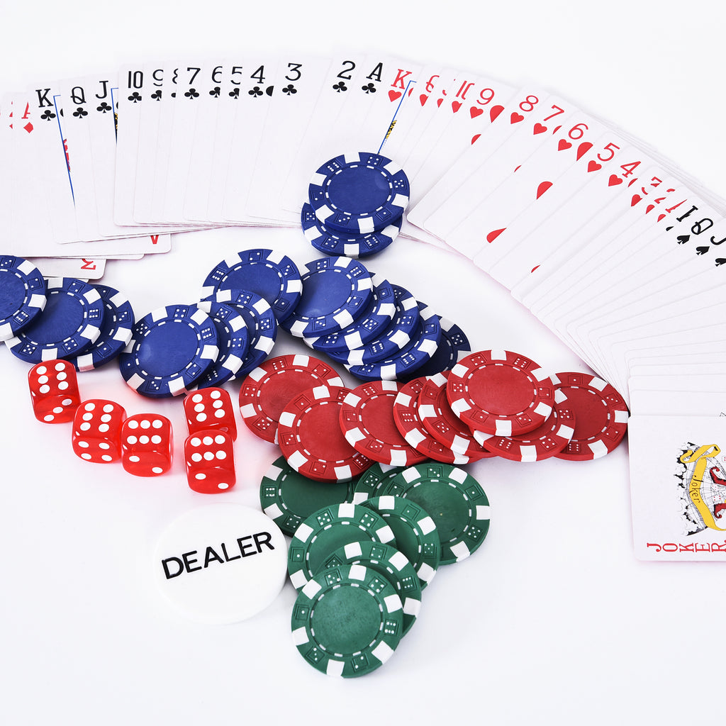 HOMCOM Pokerkoffer abschließbar Pokerset mit Koffer 300 Chips 5 Würfel 2 Kartendecks Zubehör, Pokerchips Komplett Set Pokerspiel Kartenspiele Aluminiumkoffer für Texas Hold'em, Blackjack