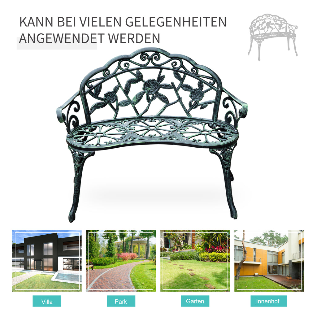 Outsunny 2-Sitzer Gartenbank robust Parkbank Sitzbank mit Rückenlehne Bank 240kg belastbar Gartenmöbel 100 x 54 x 78 cm Antik Grün