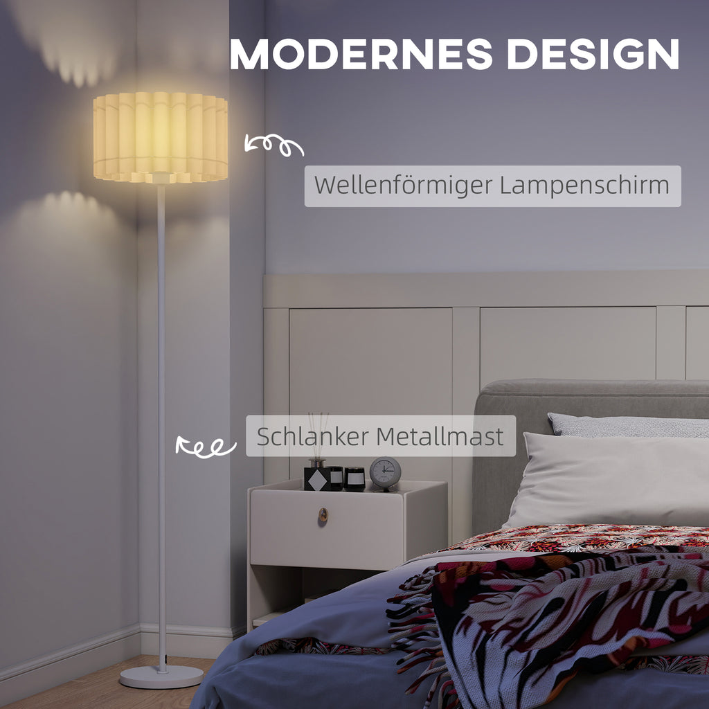 HOMCOM Stehlampe im Retro-Stil, Kunststoff-Lampenschirm, Fußschalter, Metallstab, Weiß