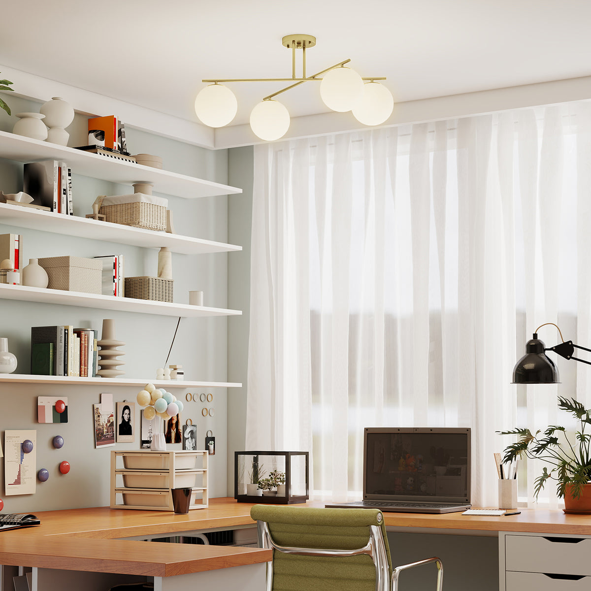 HOMCOM Moderne Deckenleuchte mit 4 Lichtern und E14-Sockel, Pendelleuchte, halbflächenbündige Montage, Goldfarben