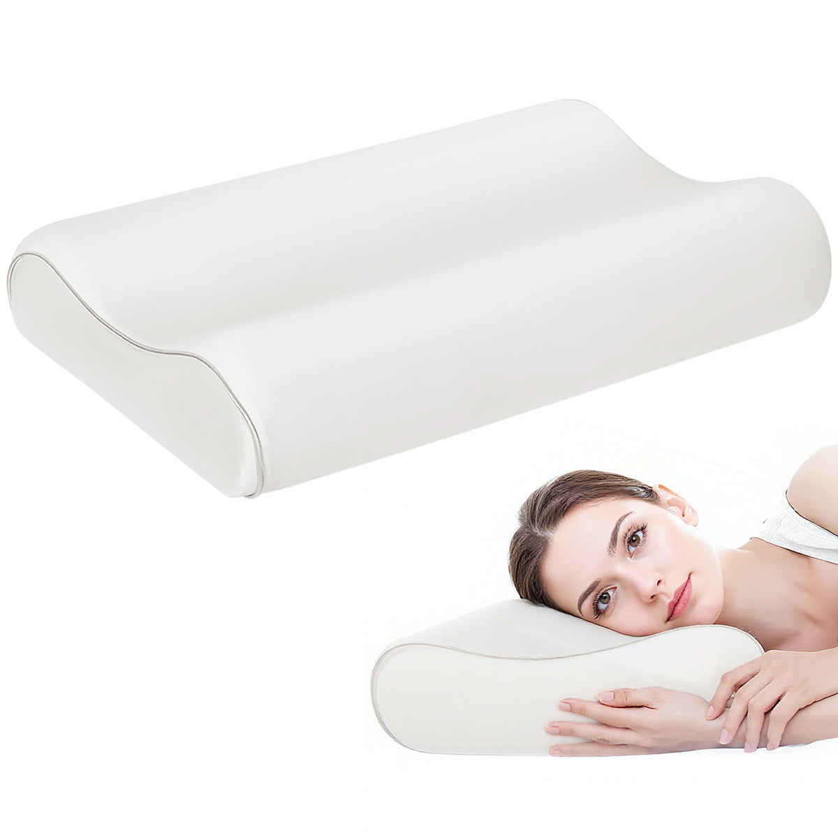 HOMCOM Memory-Foam-Nackenkissen mit doppelter Höhe und abnehmbarem Bezug, 60x40x10/12 cm, Weiß Creme
