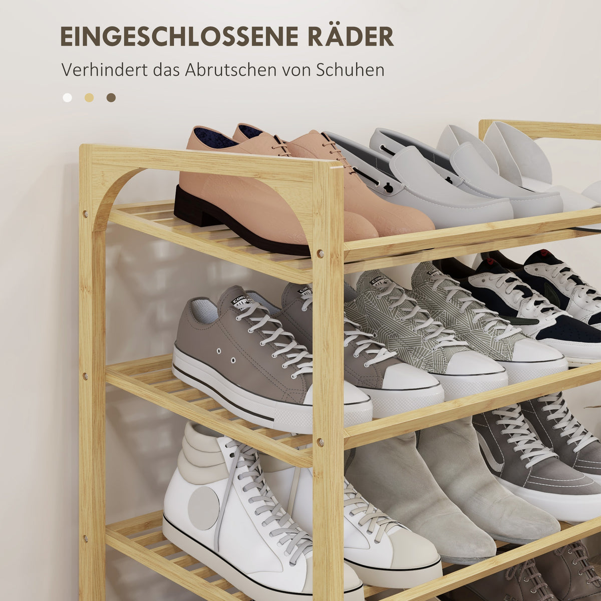 HOMCOM Schuhregal aus Bambus, 15,5 cm Regalhöhe, belüftetes Latten-Design, 76 x 33 x 67 cm, Naturholz-Effekt