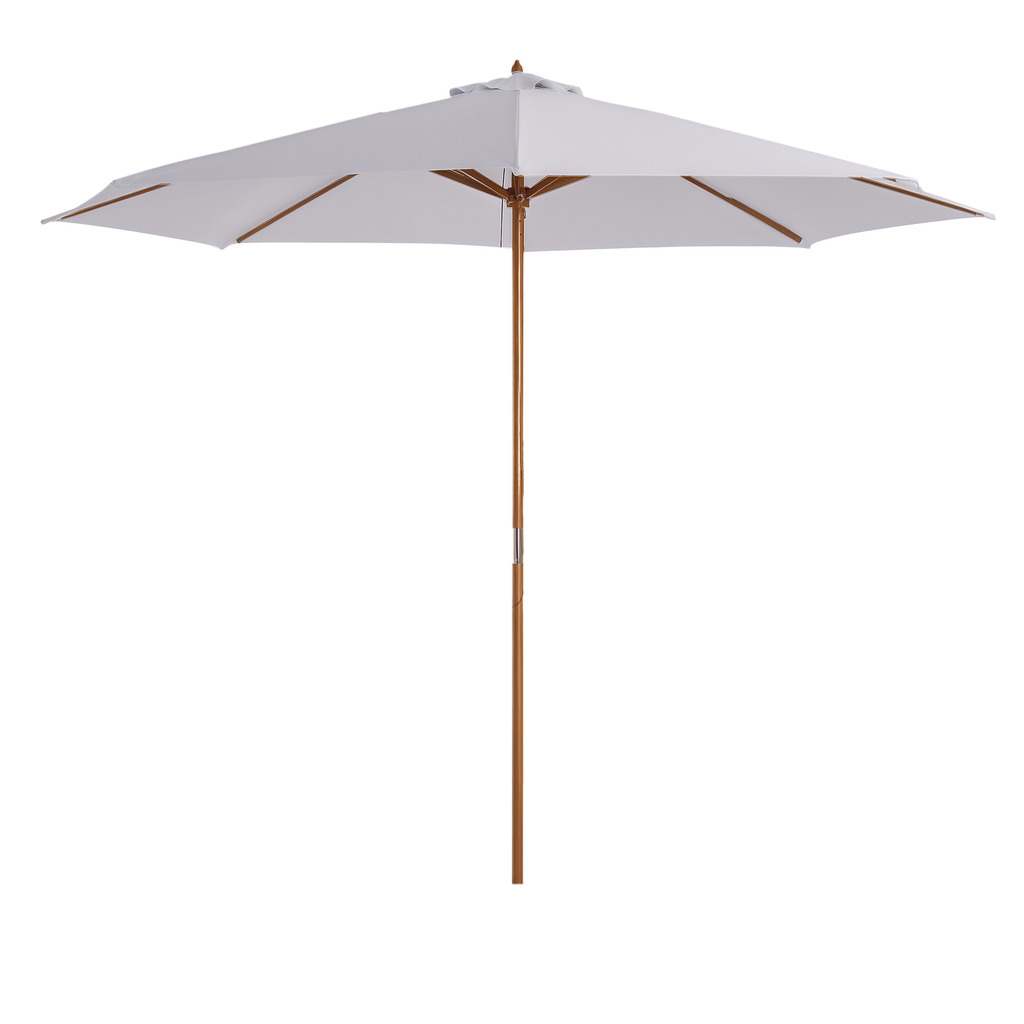 Outsunny Sonnenschirm Ø 300 cm, Sonnenschirm mit UV Schutz Balkonschirm aus Holz Strandschirm stabil Marktschirm Sonnenschutz für Strand Terrasse Garten, Weiß