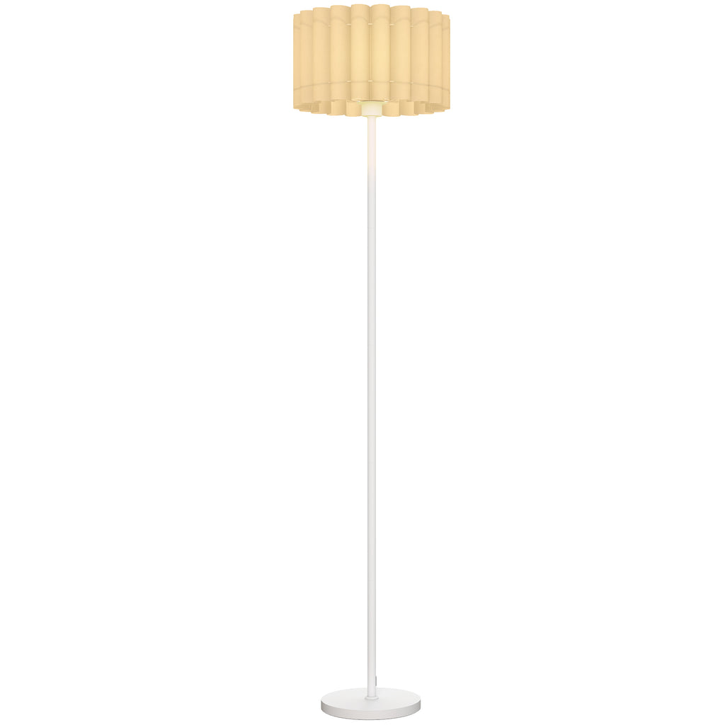 HOMCOM Stehlampe im Retro-Stil, Kunststoff-Lampenschirm, Fußschalter, Metallstab, Weiß