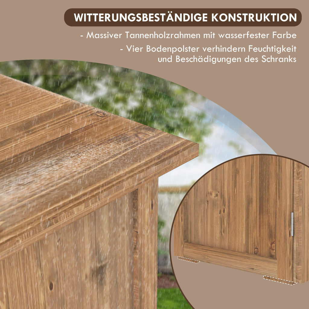 Outsunny Gartenschuppen, Doppeltür, Magnetverschlüsse, wetterfest, Naturholz, 77B x 55T x 72H cm, Braun