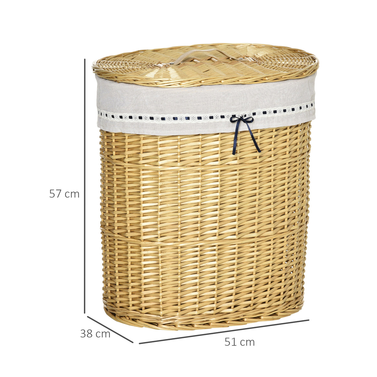 HOMCOM Wäschekorb aus Weide mit Deckel Wäschesammler mit Griff, herausnehmbarer Wäschesack, Laundry Baskets Wäschebox für Badezimmer Waschküche Schlafzimmer Natur