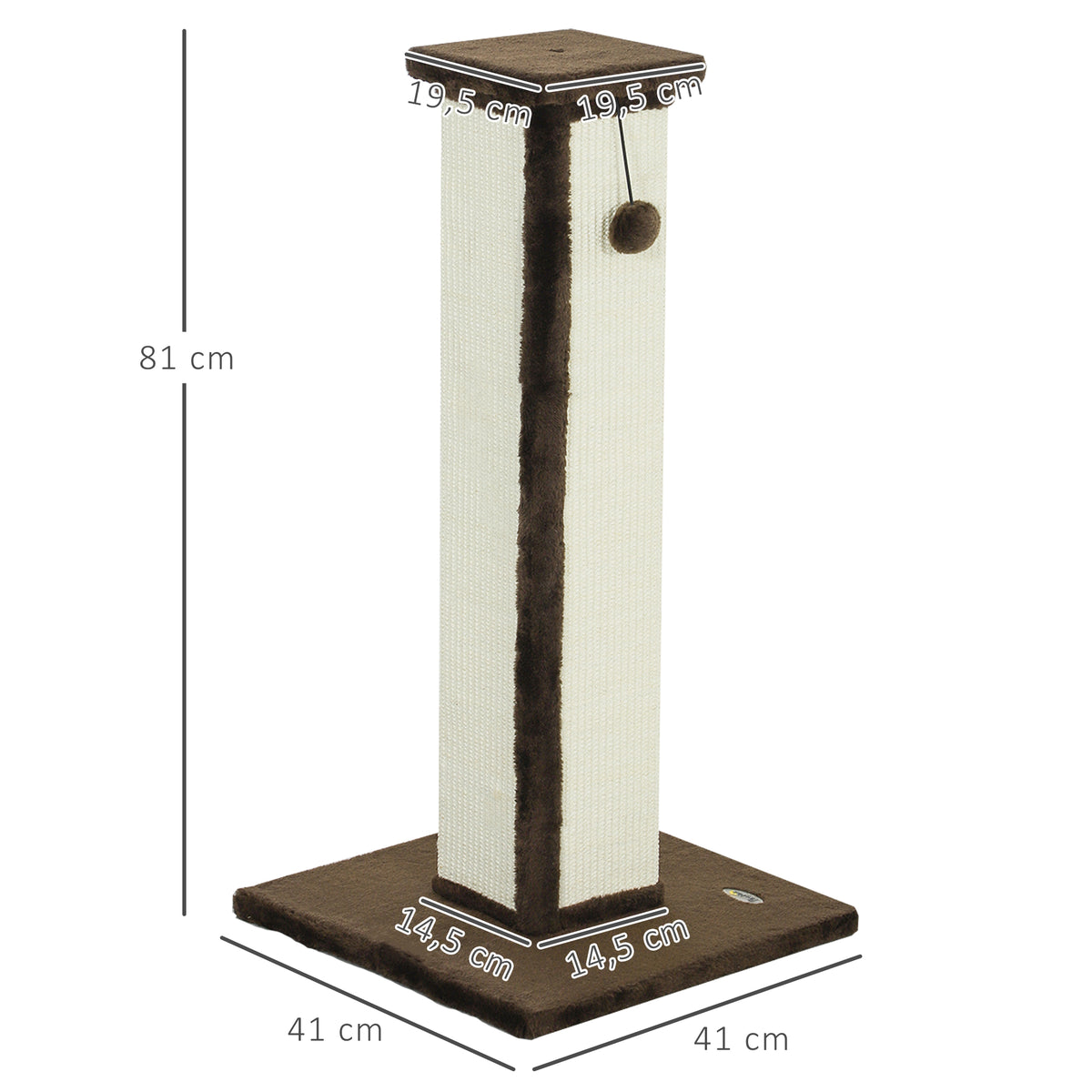 PawHut Kratzbaum für Katzen Kratzsäule Katze aus Sisal und Plüsch, hängender Ball stabile Basis 41 x 41 x 81 cm Braun und Creme