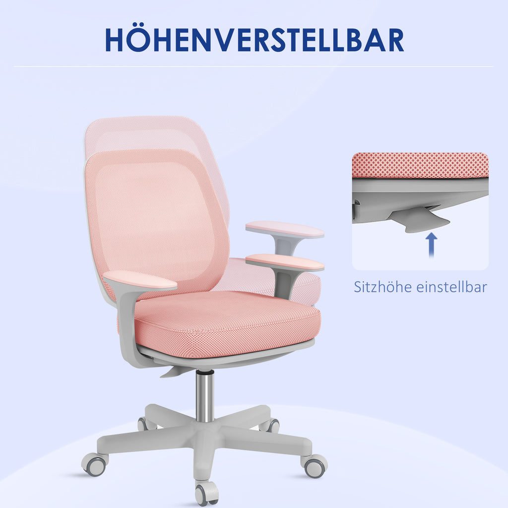 Vinsetto Bürostuhl, Ergonomisch Schreibtischstuhl mit Drehfunktion, Höhenverstellbar 55 x 48 x 82,5-94,5 cm Rosa