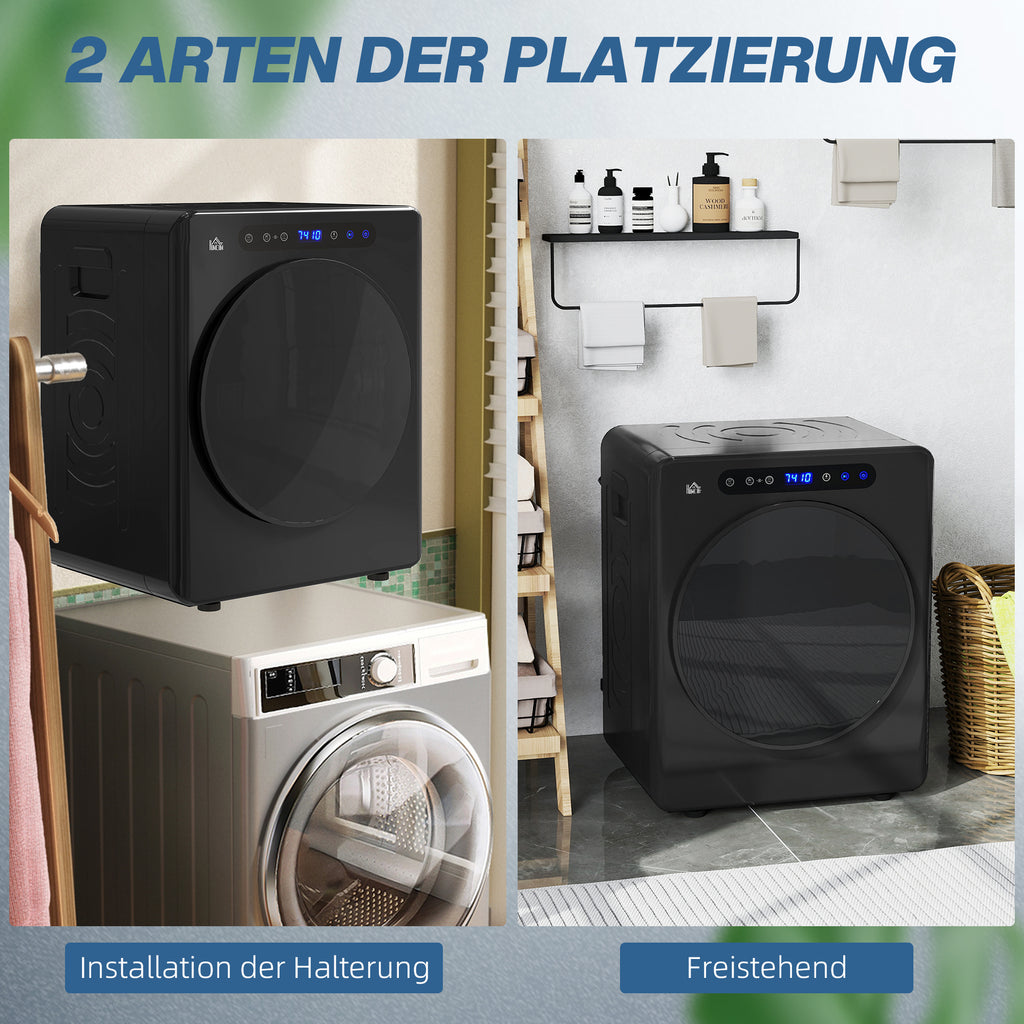 HOMCOM Wäschetrockner, 6 Programme, 40-60℃, 4 kg Kapazität, kompakt, Touch-Bedienung, Schwarz