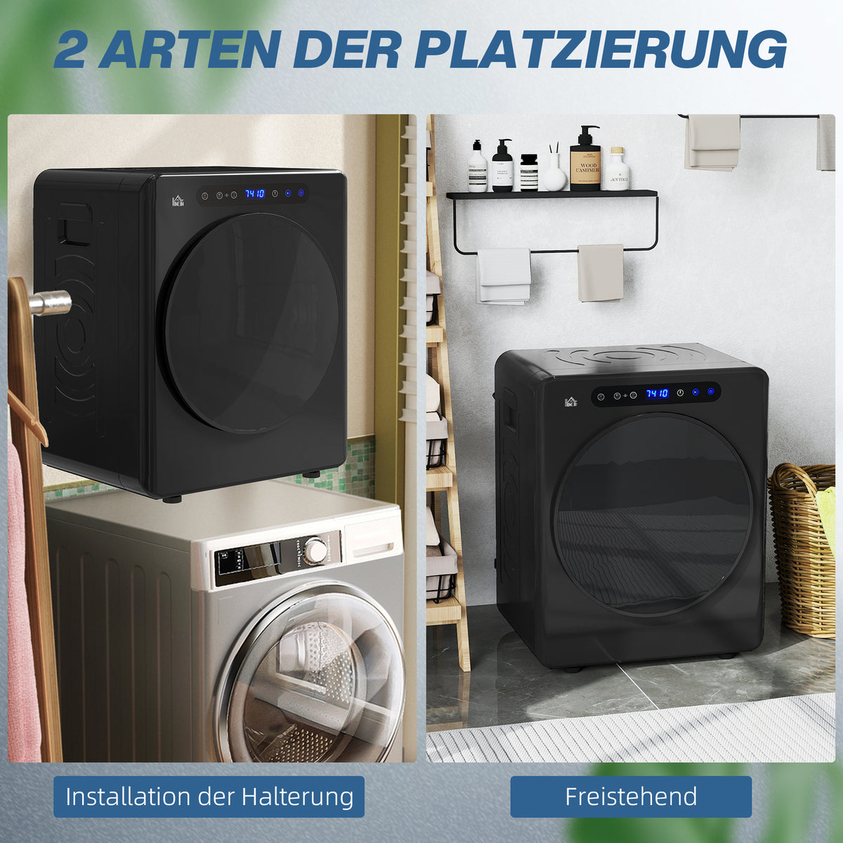 HOMCOM Wäschetrockner, 6 Programme, 40-60℃, 4 kg Kapazität, kompakt, Touch-Bedienung, Schwarz