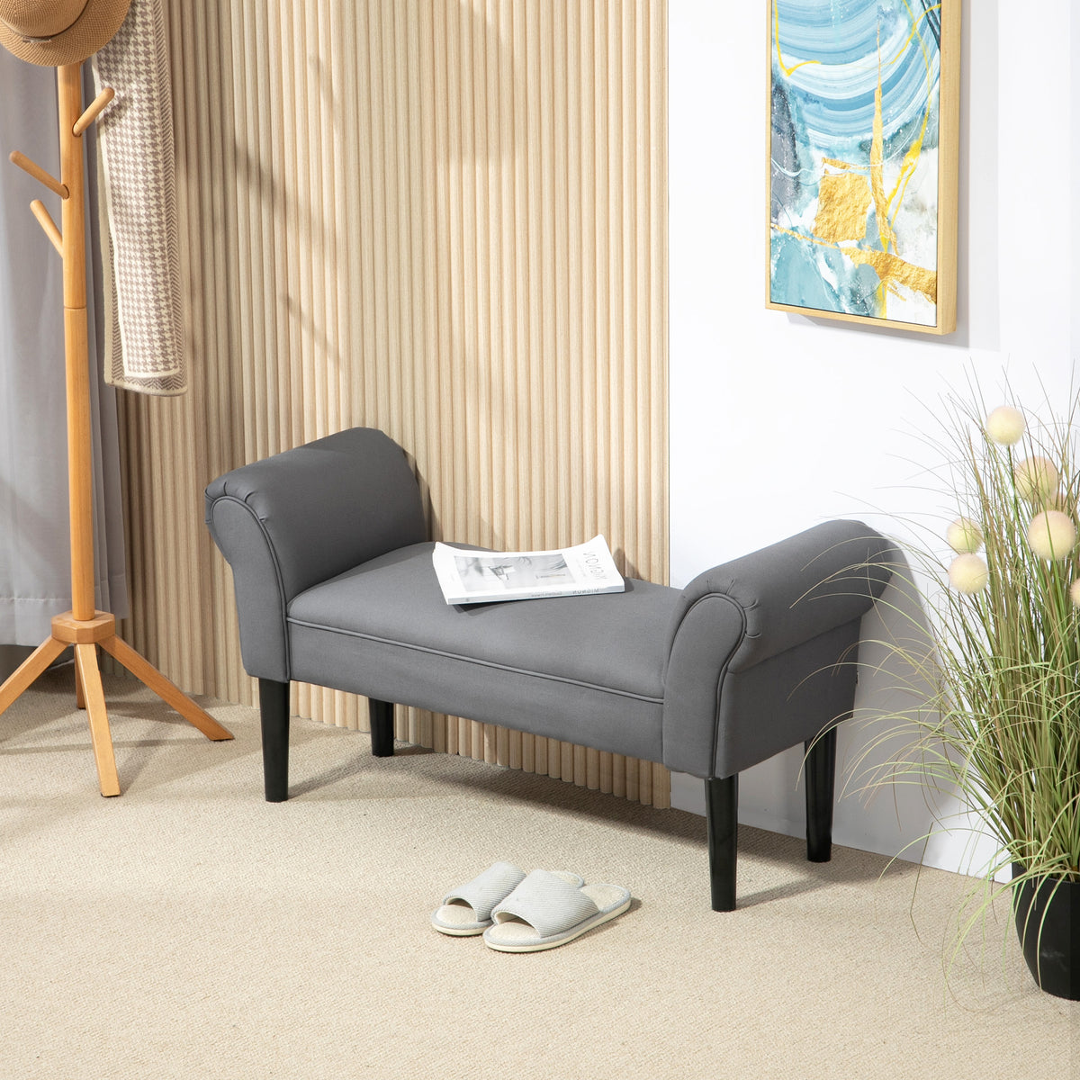 HOMCOM Sitzbank, Bettbank, robuste Bauweise, weiche Polsterung, 102x36x51 cm, Grau