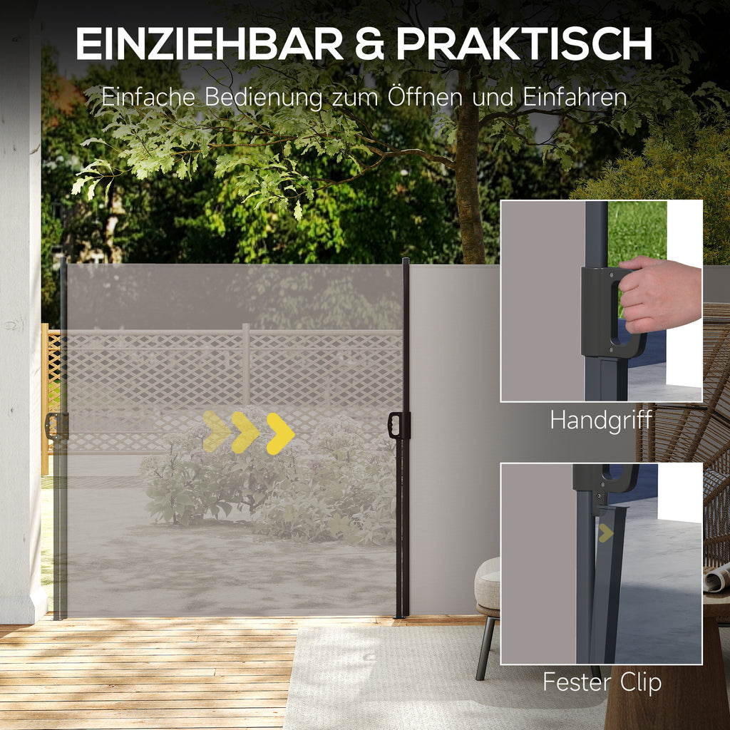Outsunny Seitenmarkise, Seitenrollo, ausziehbar, Sichtschutz, Aluminium/Polyester, 3 x 1,4 m, Hellgrau