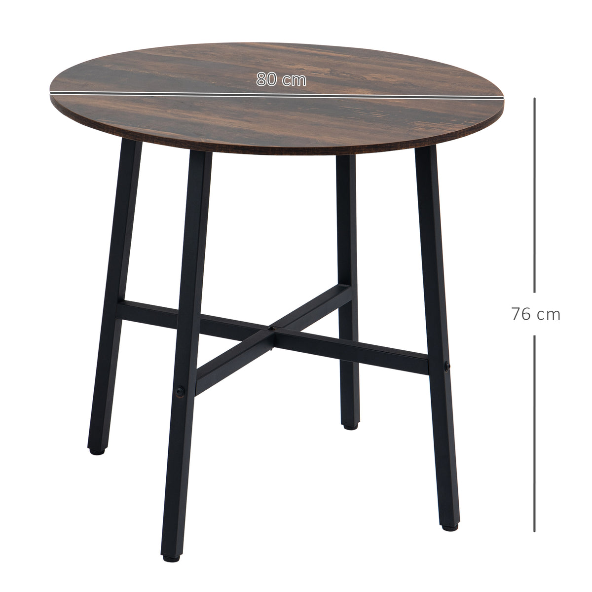 HOMCOM Esstisch Küchentisch, großer Tisch, Industriedesign, Rustikales Design, Φ80 x 76 cm, Braun