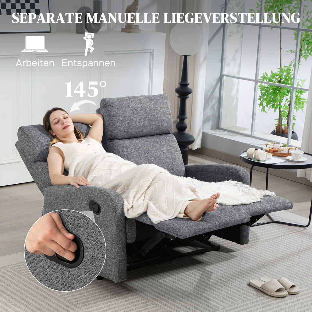 HOMCOM 2-Sitzer-Sofa, individuell verstellbare Rückenlehnen, Fußstütze, Stoffbezug, Stahl, Grau