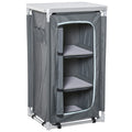 Outsunny Campingschrank faltbar Küchenbox tragbar mit Arbeitsplatte Tragetasche 3 Ablagen 600D Oxford Stoff Grau 60 x 50 x 104,5 cm