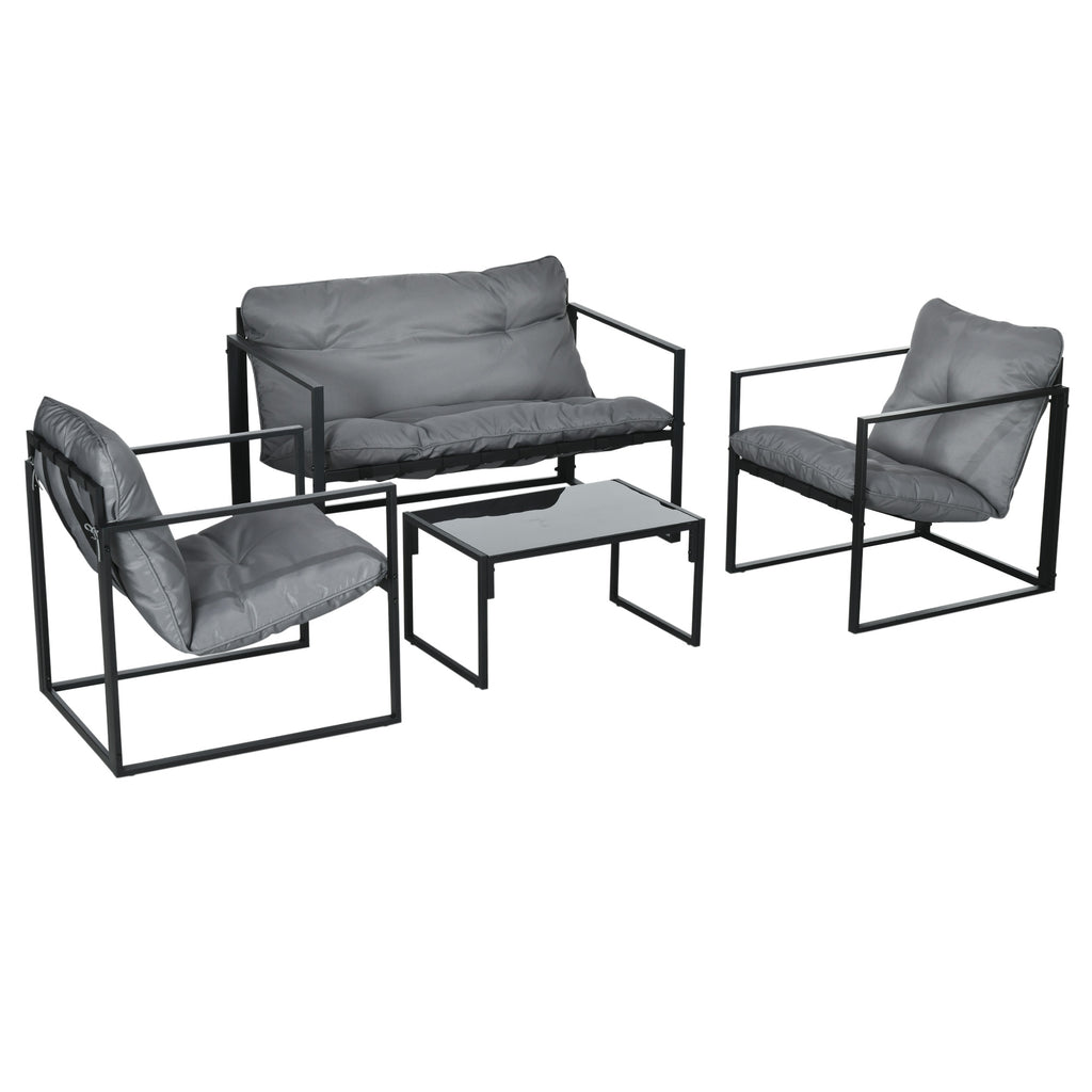 Outsunny Gartenmöbel-Set, 1 Glastisch, 2 Sessel. 1 Sofa, wetterbeständig,114 cm x 70 cm x 67 cm, Grau+Schwarz