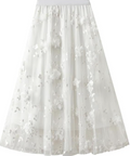 Womens Floral Midi Skirt High Waisted A Line Cute Layered Fairy Mesh Tulle