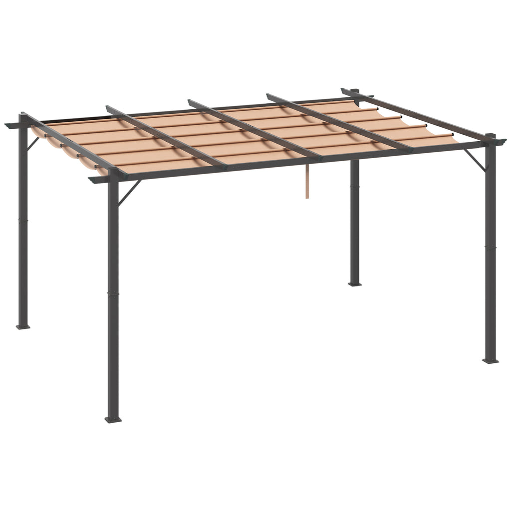 Outsunny Pergola Pavillon mit einstellbarem Stoffdach 3 x 4 m Terrassen-Vordach Aluminium Sonnenschutz Überdachung Terrasse Garten Grau+Braun