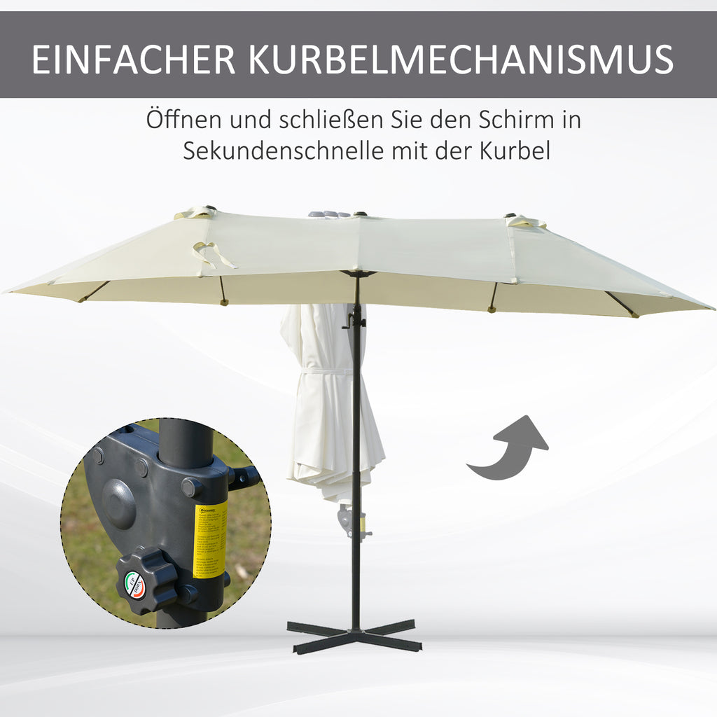Outsunny Doppelsonnenschirm Ampelschirm Doppelschirm mit Kurbel Verstellbarer Gartenschirm Sonnenschutz Metall Cremeweiß 440 x 270 x 250 cm