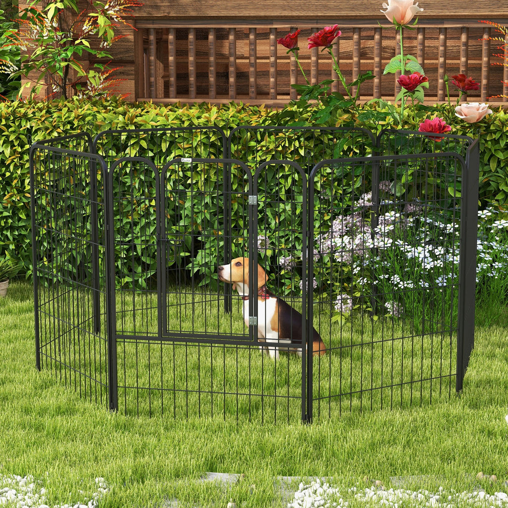 PawHut Welpenauslauf Freigehege Laufstall für Haustier Laufgitter Laufstall Hundegehege individuell gestaltbare Form mit Tür Metall 80 x 100 cm  Schwarz