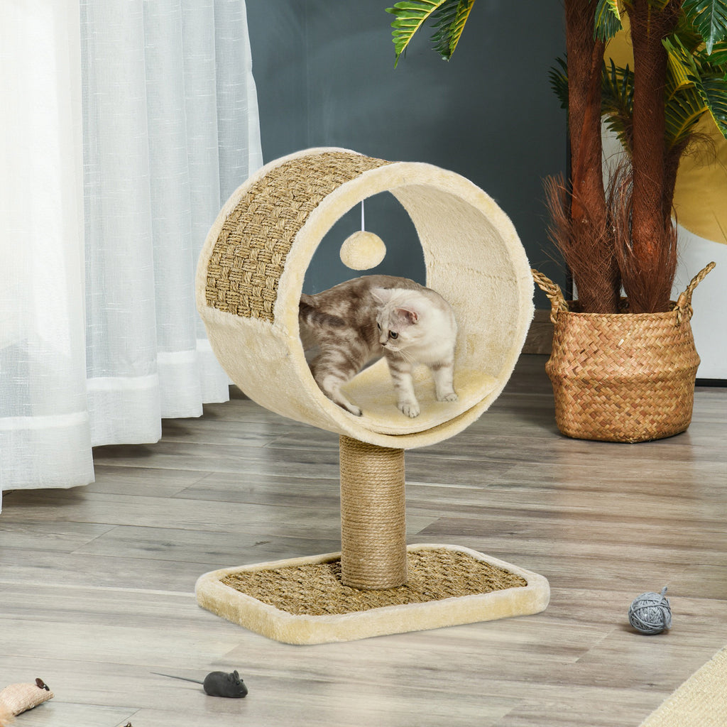 PawHut Katzenkratzbaum Klein Katzenbaum für eine einzelne Katze Katzen-Spiel-Stamm Katzenspielzeug Kletterbaum Jute Khaki+Hellbraun 40 x 30 x 56 cm
